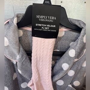 Simply Vera Wang  2 pc PJ Set Long Sleeve Top Pants Size XXL Gray Polka Dot NWT